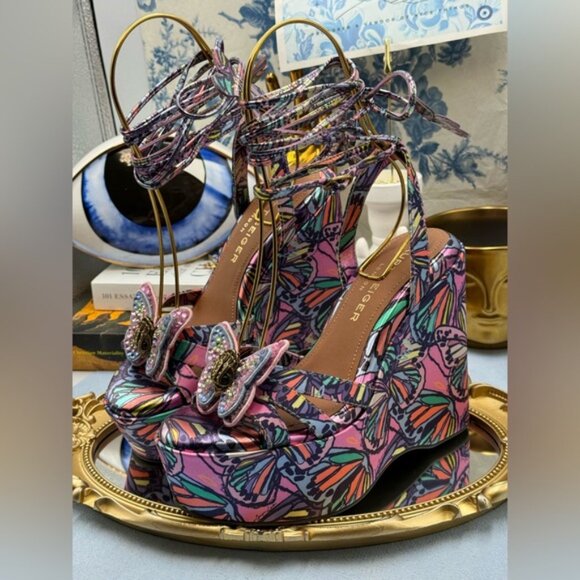 🆕 KURT GEIGER LONDON 🧿 NWOB Butterfly Wedge Heel with Ties, Sz 37 US 7 - Picture 10 of 15